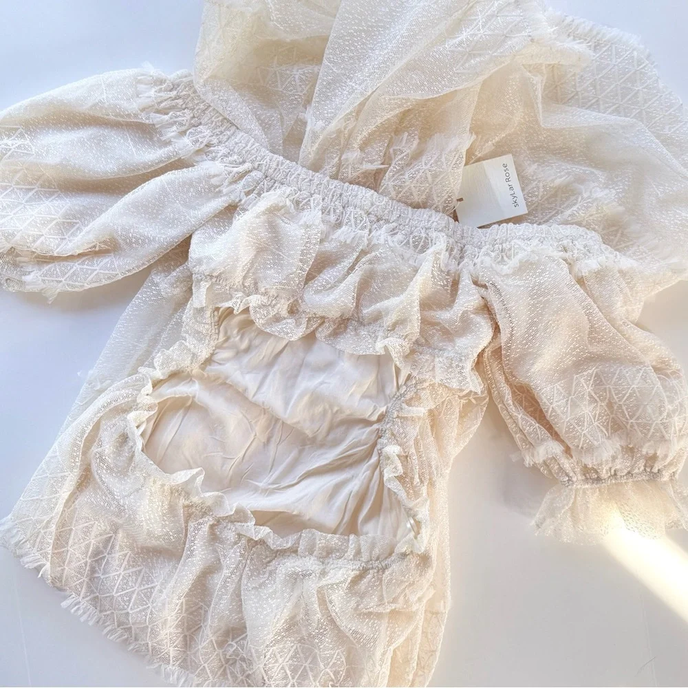 NWT Skylar Rose Off The Shoulder Open Back Boho Tiered Lace Maxi Dress Cream M - Picture 13 of 15